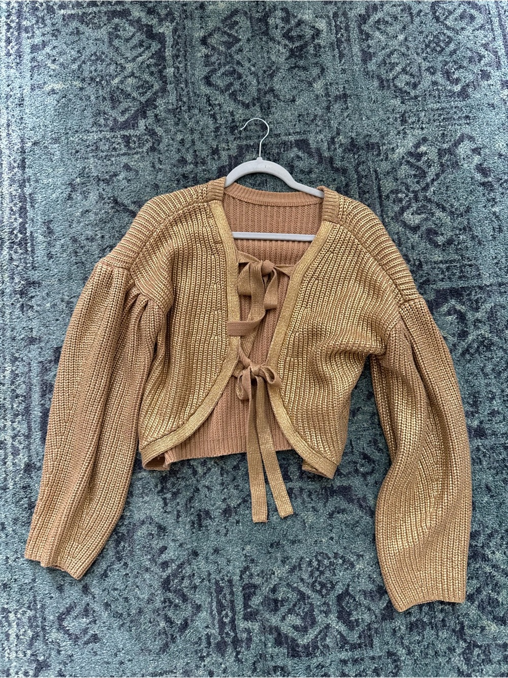 Open back Cropped Knit Sweater Cardigan - Camel
